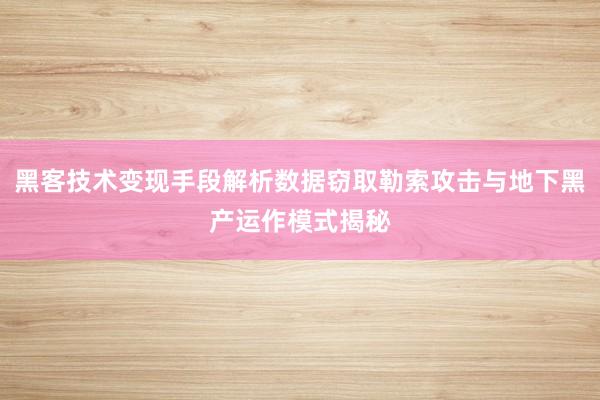 黑客技术变现手段解析数据窃取勒索攻击与地下黑产运作模式揭秘